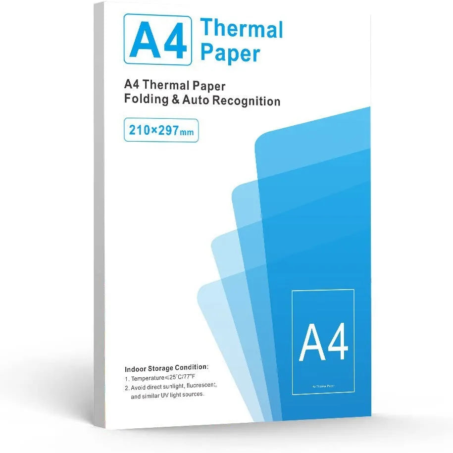White A4 thermal printer paper in folding paper bag packaging with dimensions 210x297mm