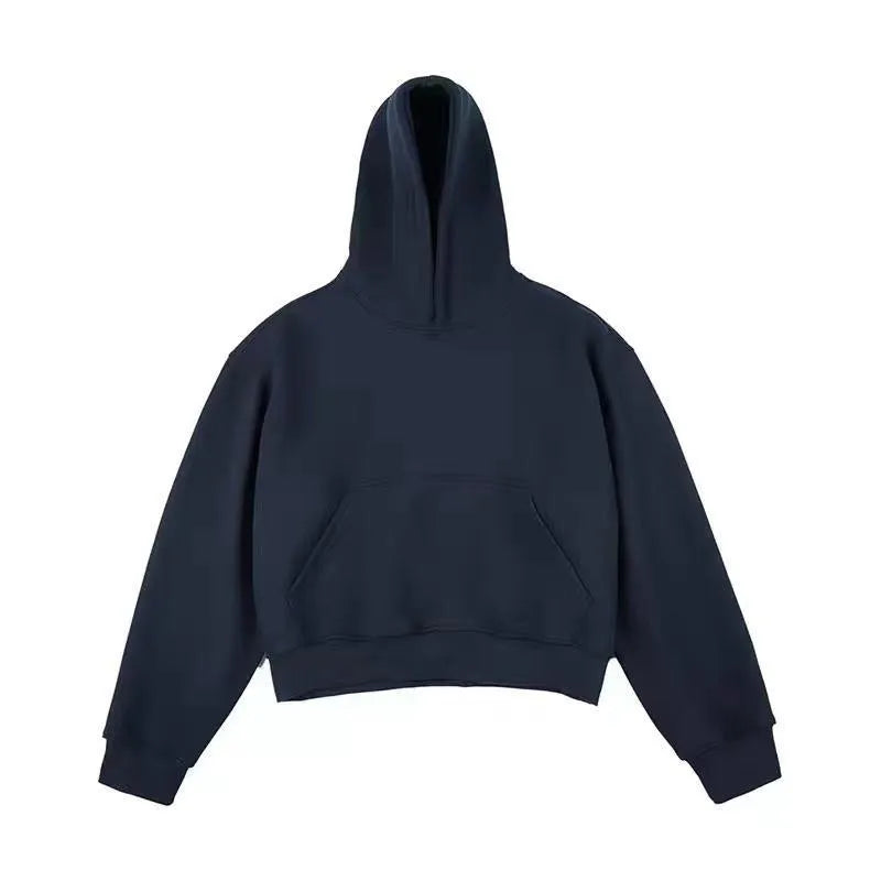 Short Chinese cotton composite velvet hooded sweater with removable hood in street fashion style