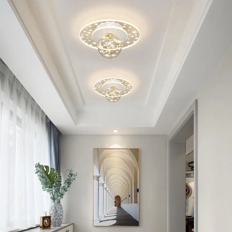 Modern ceiling lamp for corridors in black finish, showing integrated LED light source.