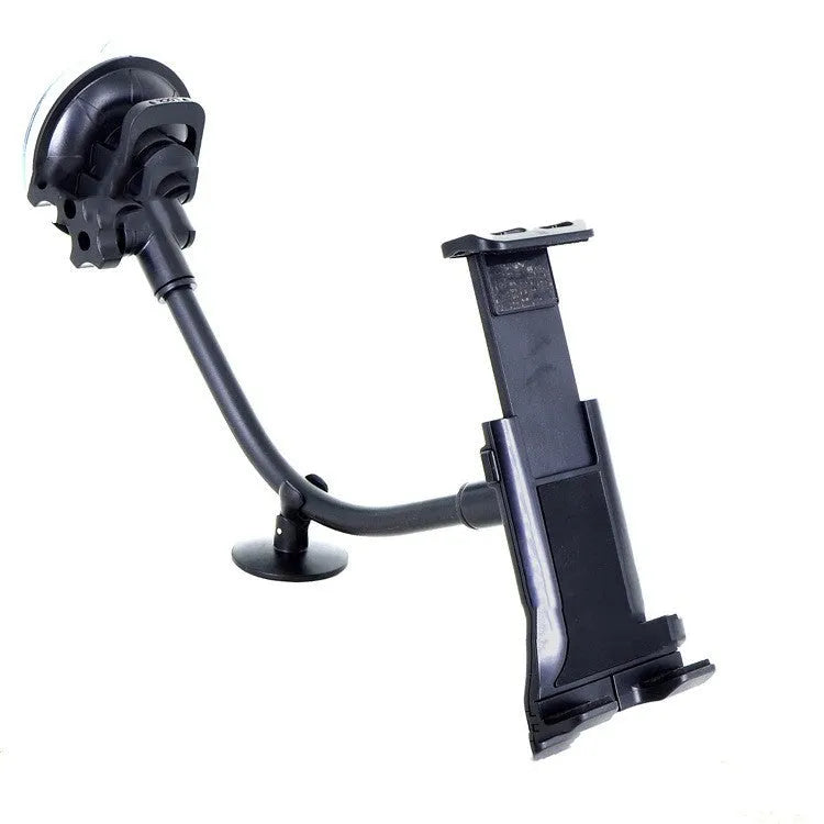 Black universal 4-12-inch vehicle-mounted tablet holder with long-rod suction cup and adjustable bracket