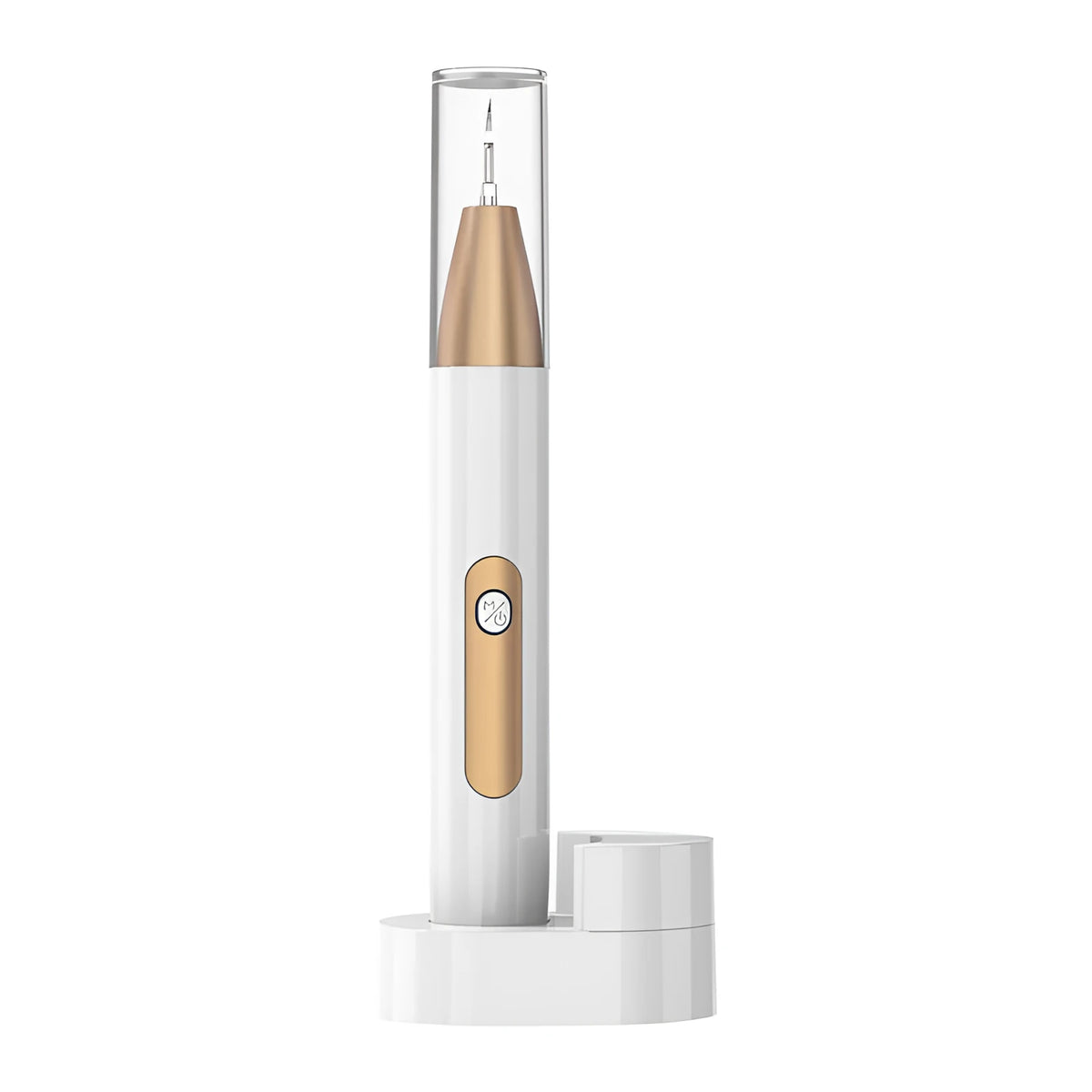 Gold-coloured ultrasonic tooth cleaner for tartar and stain removal at home