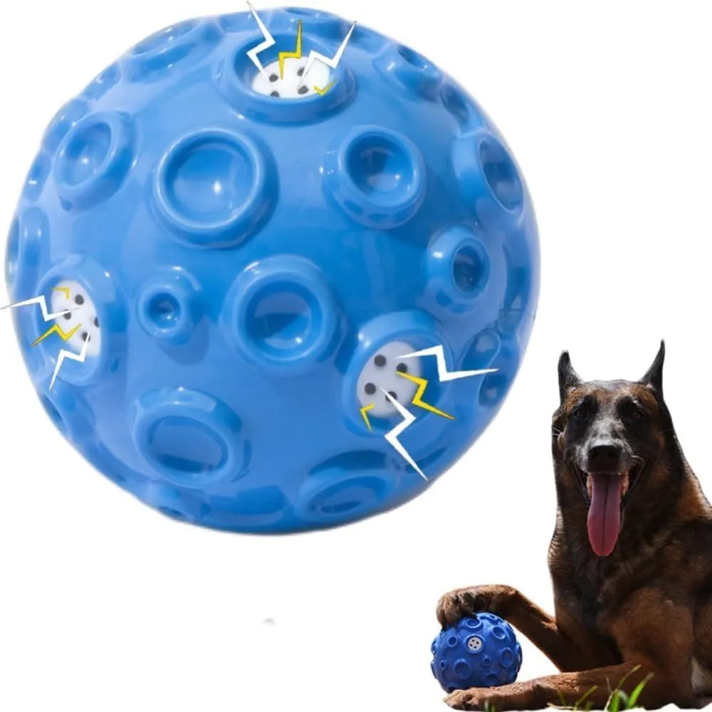 Durable natural rubber dog ball toy with squeaker and teeth-cleaning bumps for aggressive chewers