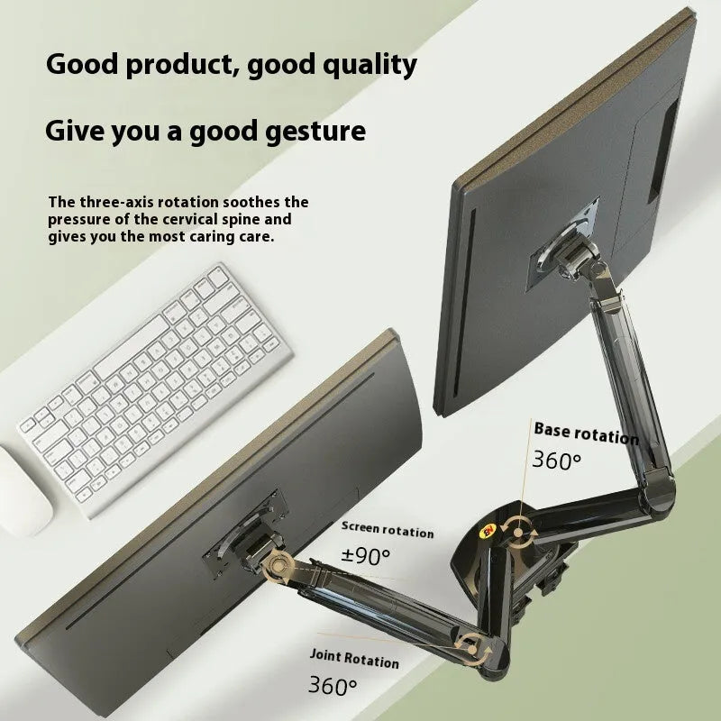 Dual monitor desk mount bracket in aluminium alloy with mechanical height adjustment