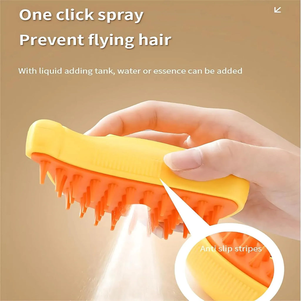 Green rechargeable 3-in-1 cat steam brush with silicone teeth and massage function