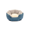 Blue octagonal pet bed with high sides, soft interior, and a removable mat for a cat or small dog.