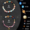 Natural stone beaded bracelets showing zodiac sign designs for all twelve astrological symbols