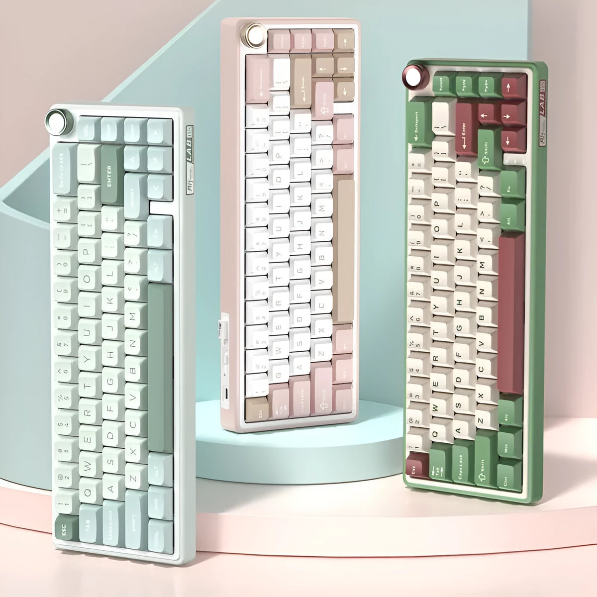 White wireless mechanical keyboard with RGB backlighting on a desk.