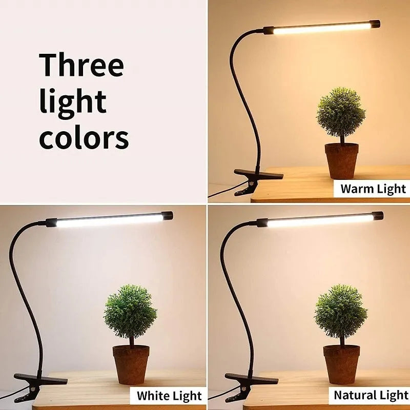 Black and white USB-powered LED desk lamp with 26 cm length for study desks.