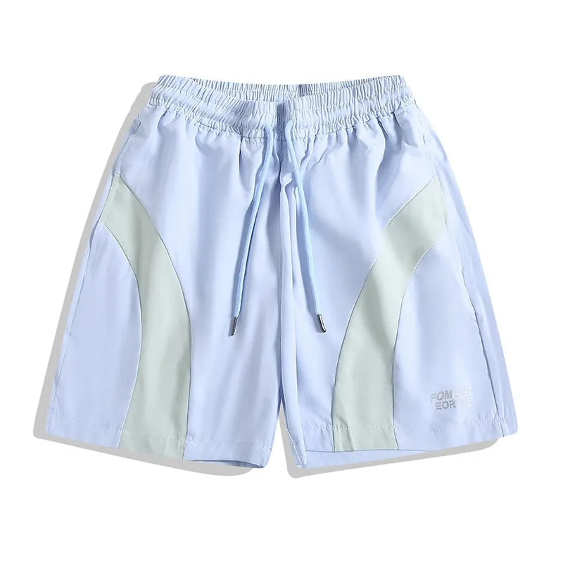 Men's black quick-drying sports shorts with elastic waistband and loose straight-leg design