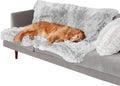 Waterproof plush dog cushion in dark grey showing double layer thickening construction