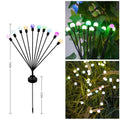 Solar-powered LED firefly lawn light with multiple heads and a stainless steel ground spike