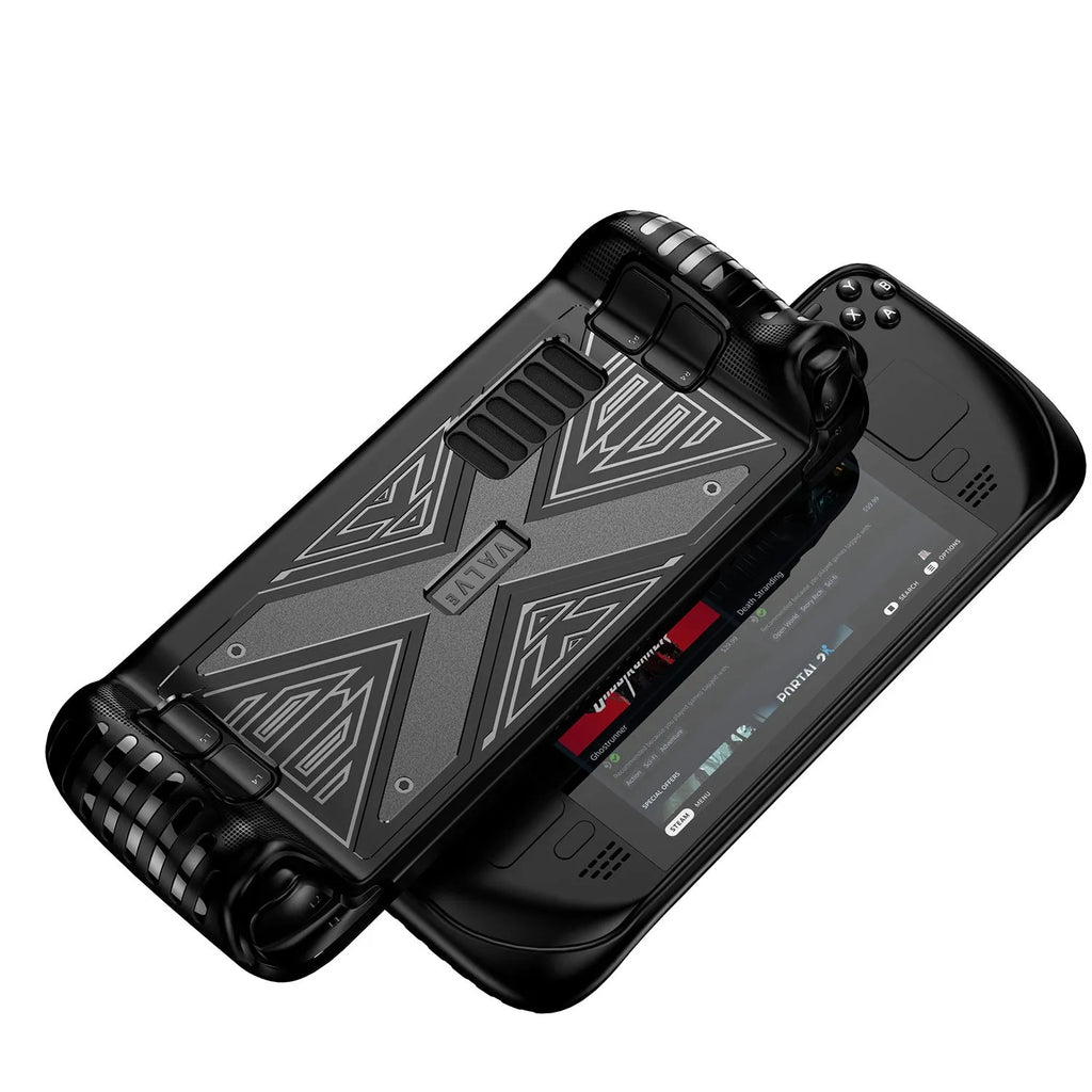 TPU soft shell protective case for Steam Deck console in red, blue, and black colour options