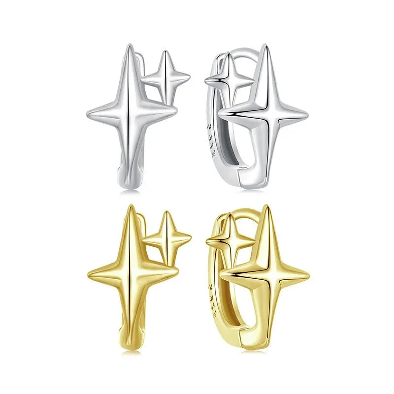 Minimalist star design sterling silver ear clips with oxidised dark finish