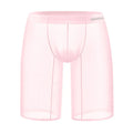 Men's seamless nylon mesh home shorts in black, shown in a casual setting.