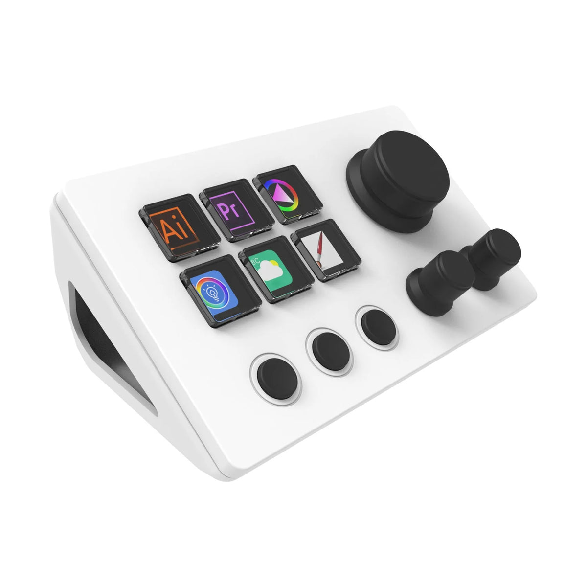 Black silicone numeric keypad with 2m cable and mounting bracket on desk