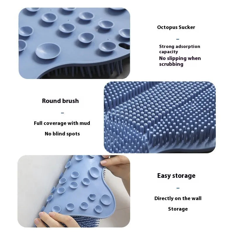 Blue silicone bath massage cushion with removable mat for back washing