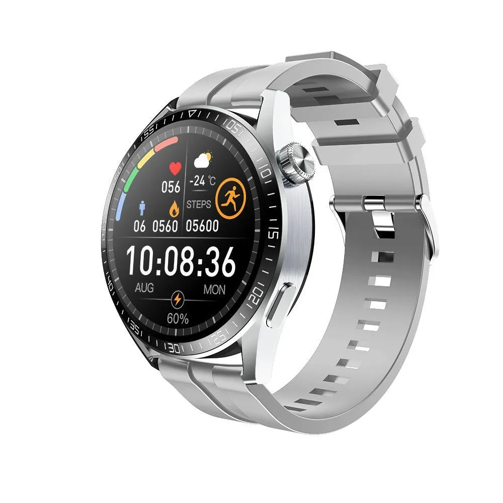 GS3 Max smartwatch with black silicone strap showing time display on 1.35 inch screen