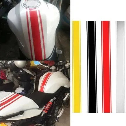 Motorcycle petrol tank reflective pinstripe sticker in black, red, silver, and yellow colour options