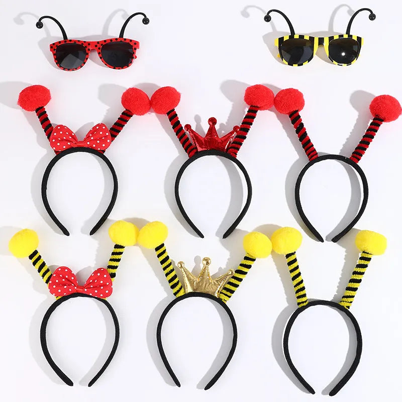 Yellow bees costume headband and glasses dress up accessories set on mannequin