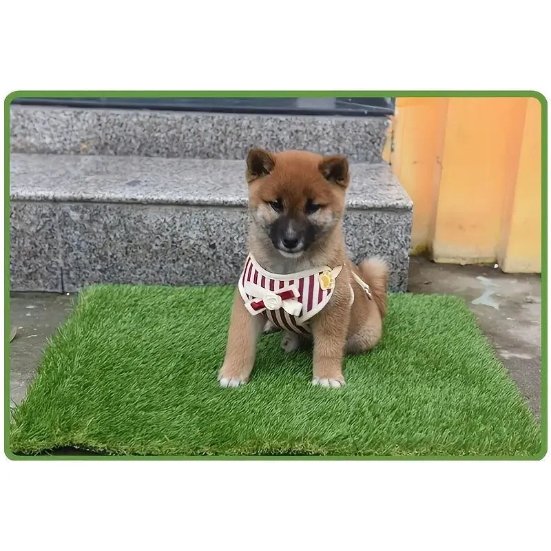 Artificial grass dog toilet training mat with drainage holes and plastic base in three size options
