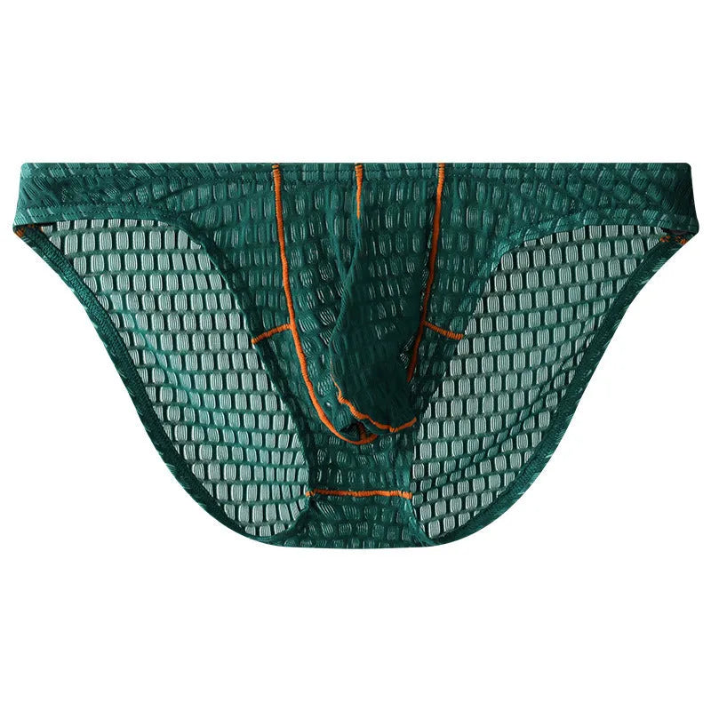 Men's solid colour ice silk lace low waist briefs for sports