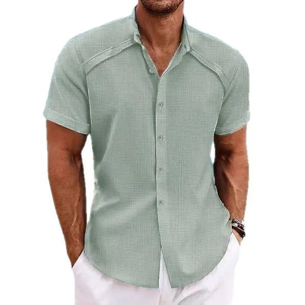 Hawaiian casual short sleeve shirt in solid colour with thin cotton blend fabric
