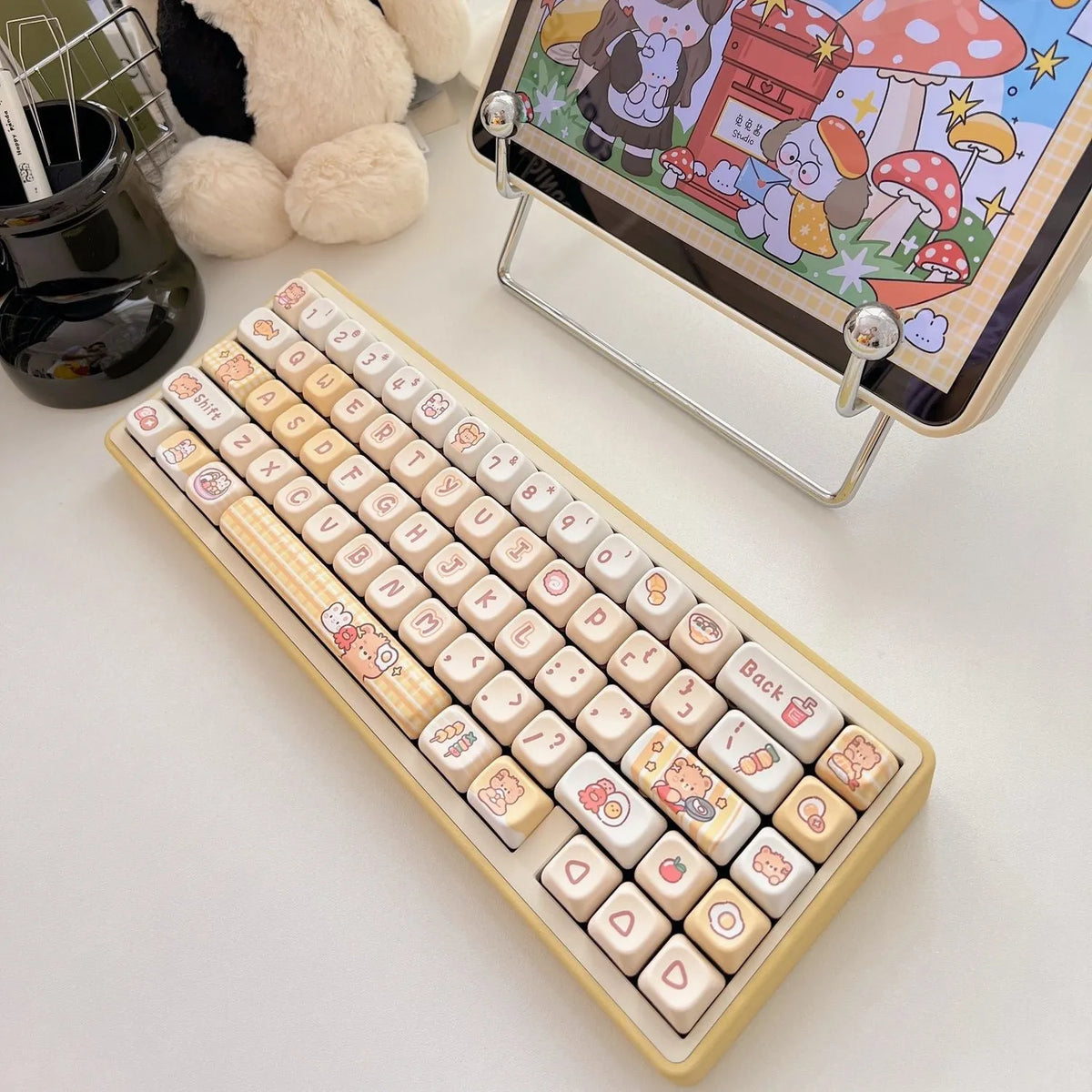 140 PBT key caps with rabbit bear restaurant designs in EOA height profile