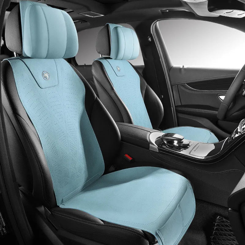 Tailored ultra thin leather car seat cover in fur material, shown in Hermes Orange colour.