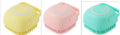 Blue silicone dog bath brush for washing and massaging pets during bath time.