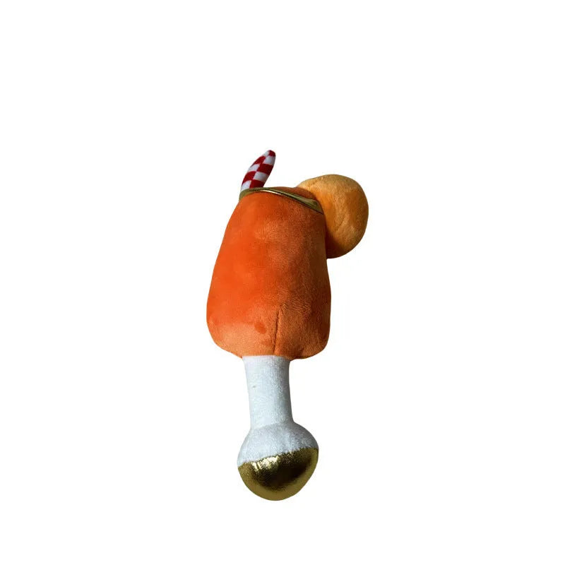 Yellow plush wine glass shaped squeaky dog toy with teeth-cleaning feature