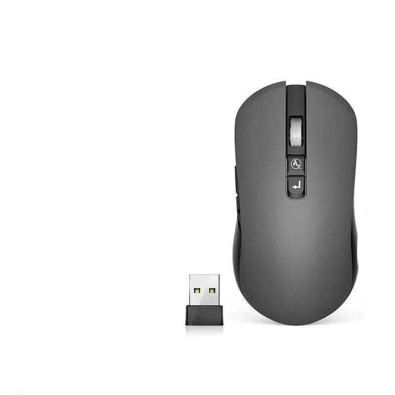 IFLYTEK black wireless gaming mouse with seven buttons and textured rubber grips on a desk