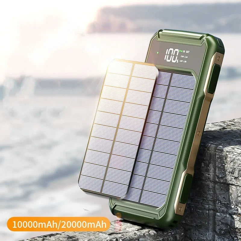 Military grade mobile power bank in black, green, or orange colours showing size scale