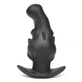 Liquid silicone wearable masturbator sex toy shown in purple, gold, and black colour options.