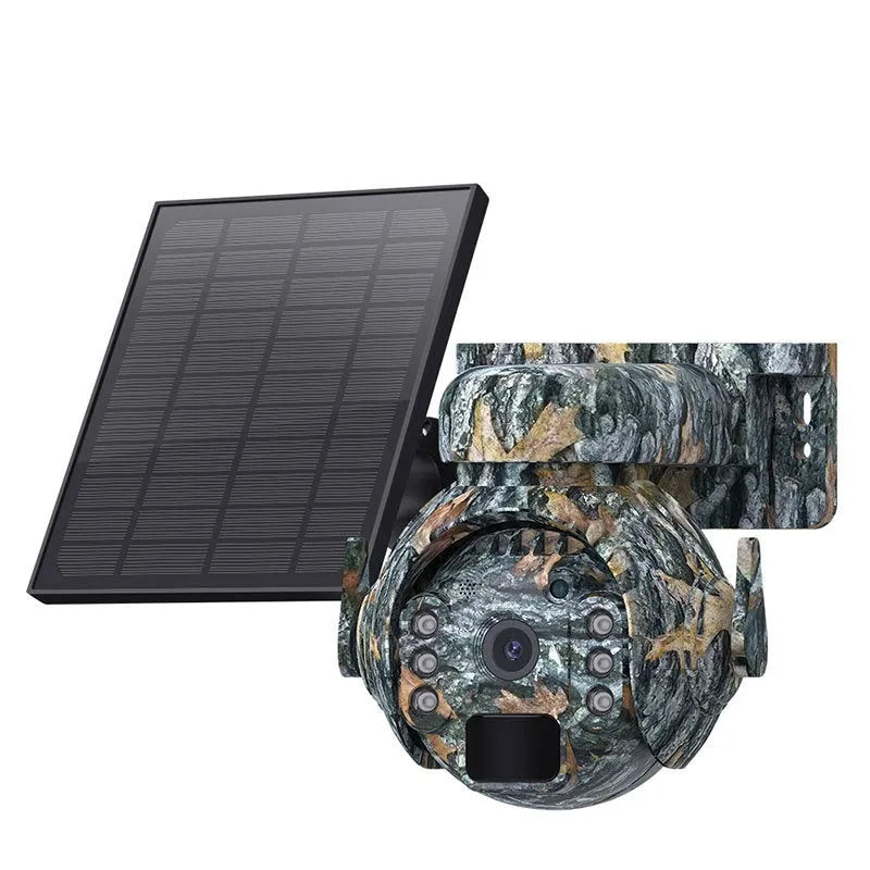 Solar-powered outdoor security camera with 3MP HD and full-colour night vision, shown in camouflage finish.