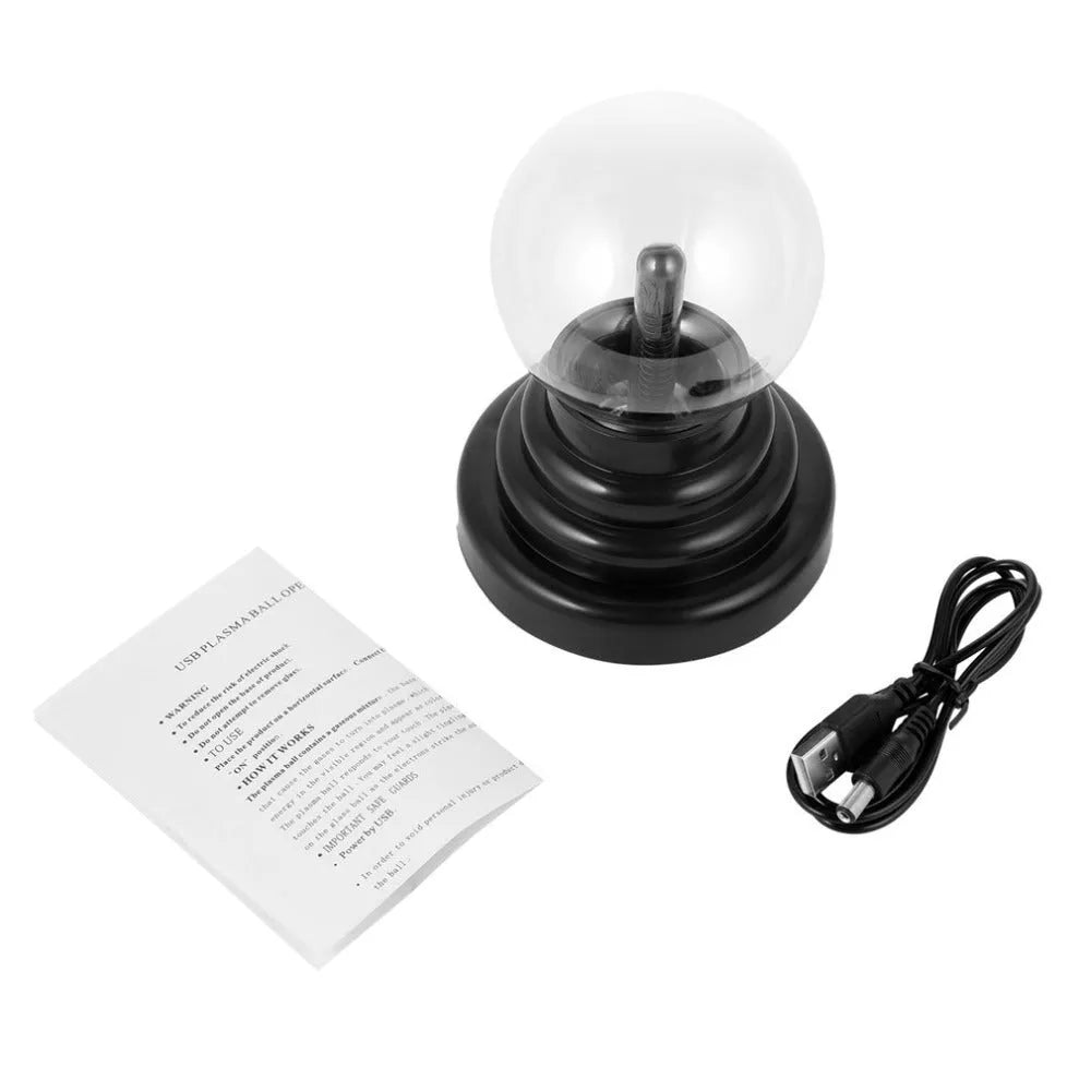 Colourful USB magic ball light with 7.62 cm glass sphere on a white ABS base.