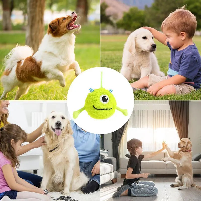 Green interactive dog teething ball toy with sound activation feature for chewing play