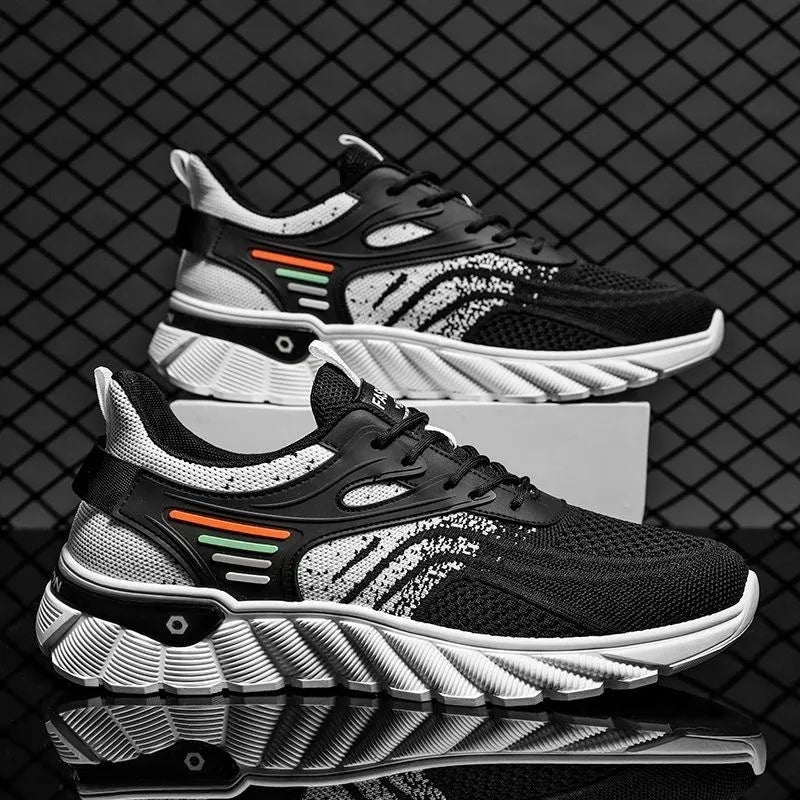 Men's white blue platform casual running shoes with cross strap design on breathable mesh upper