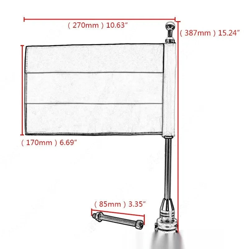Silver electroplated motorcycle flagpole mounted on a black tail box.