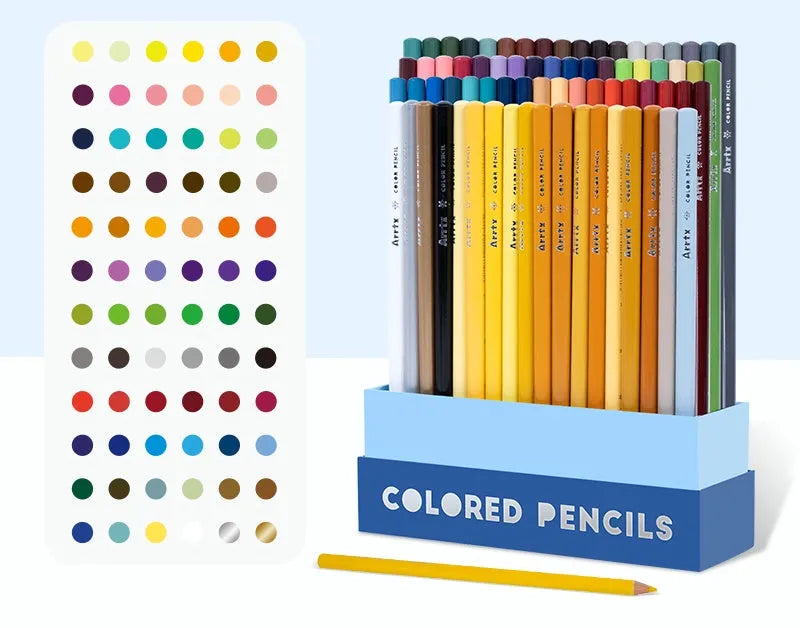 Boxed set of 72 or 126 coloured art pencils with basswood bodies for drawing and painting exams.