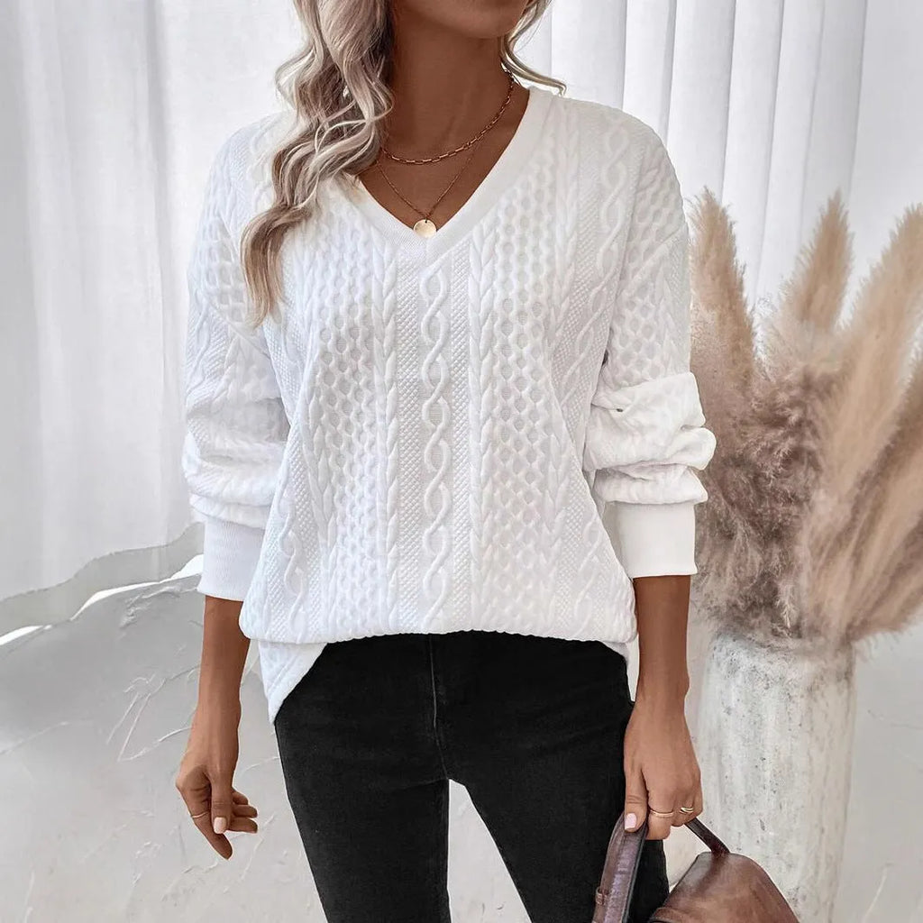 Milky white loose fit long sleeve T-shirt with a 3D pattern detail on the front