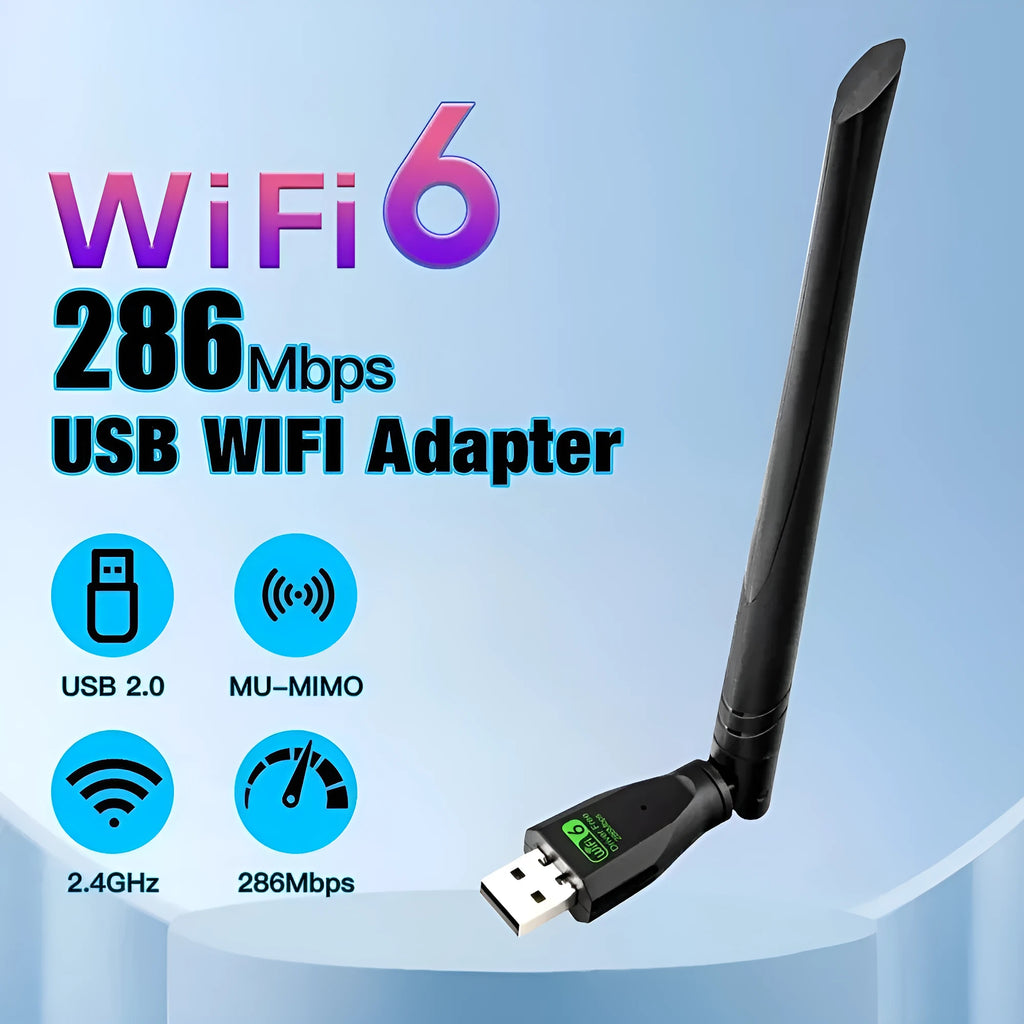 Black USB WiFi 6 wireless network card adapter for driver-free plug-and-play connectivity