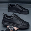 Men's Korean-style breathable sneakers with rubber sole in all black, all white, and black with white bottom options