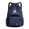 Large black drawstring backpack in soft bucket shape with pull-cord closure and double shoulder straps.