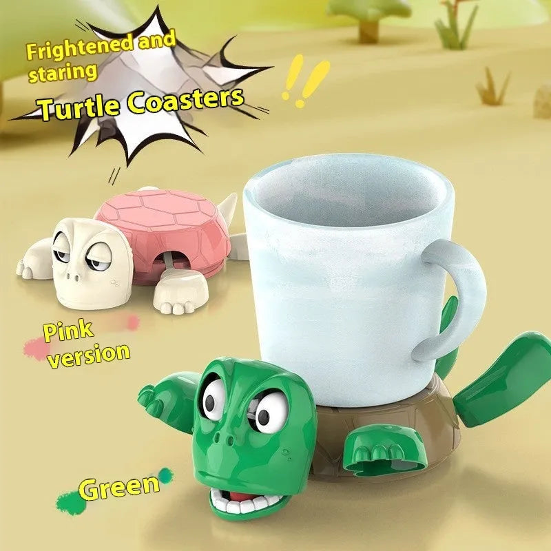 Turtle-shaped ABS plastic coaster in a choice of four colours: light green, dark green, yellow, and wheat starch.