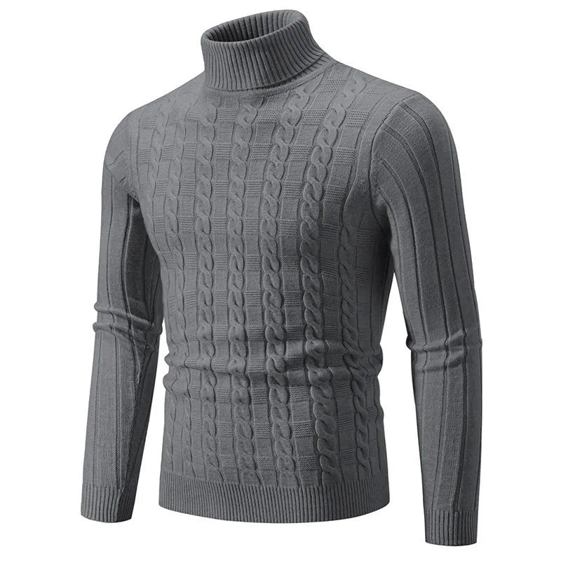 Men's slim fit twist turtleneck pullover sweater in chenille fabric showing multiple colour options