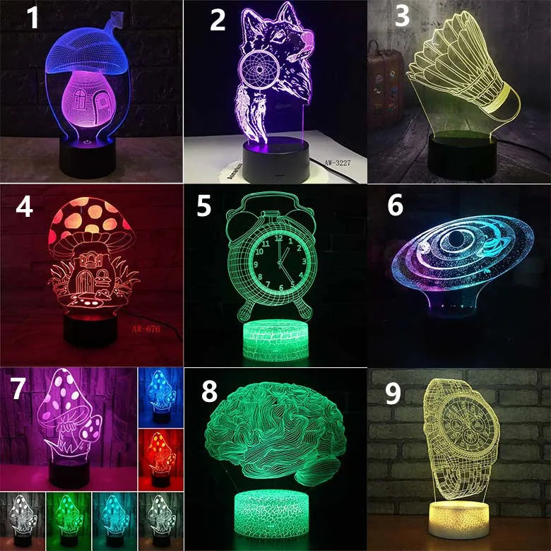 3D colourful touch remote control LED desk lamp with USB cable and remote on desk