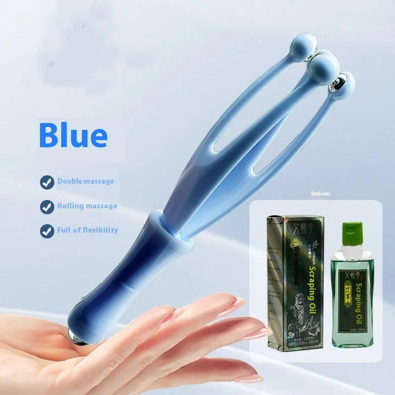 Blue and white PP plastic finger massager with electroplated steel ball rollers for hand joint therapy