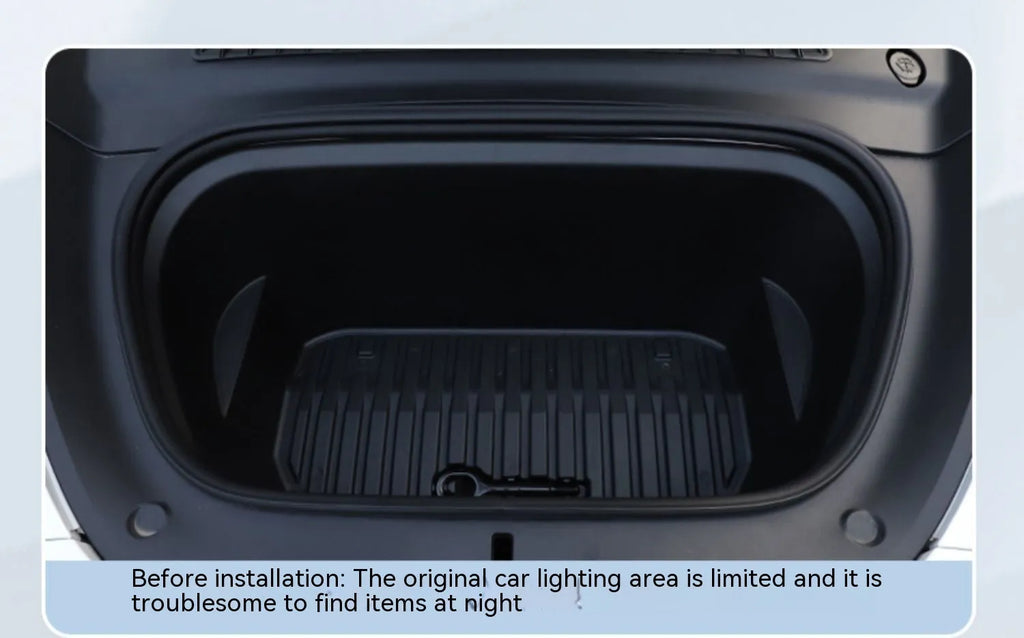 Tesla Model 3 front console illuminated by a soft silicone LED ambient light bar.