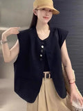 Women's loose-fit short vest in milky white with a chest pocket, shown on a hanger.