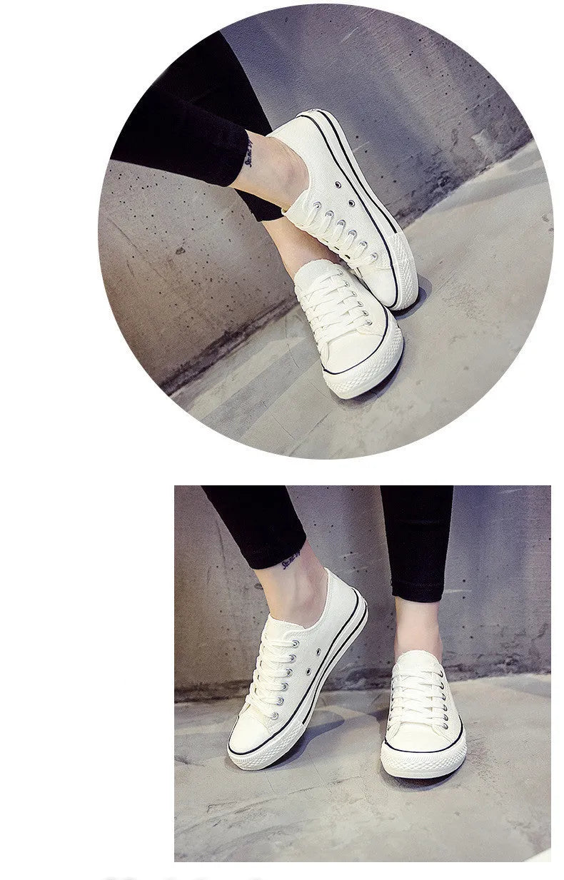 Women's solid-colour canvas lace-up trainers on a white background, showing the casual design and lace detail.